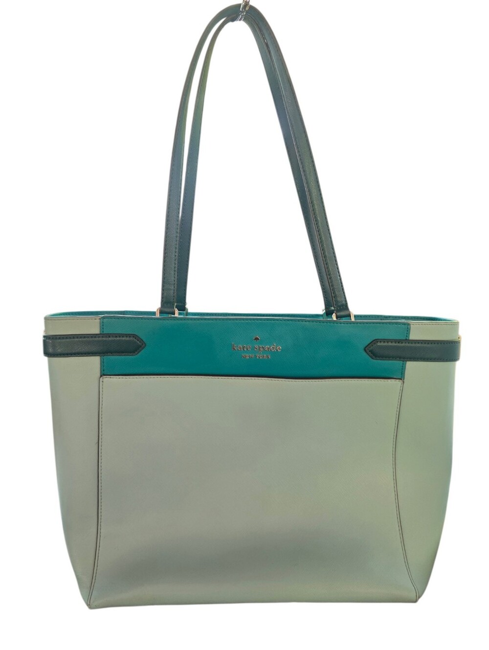 kate spade Two-Tone Teal and Mint Leather Tote with Dark Teal Handles